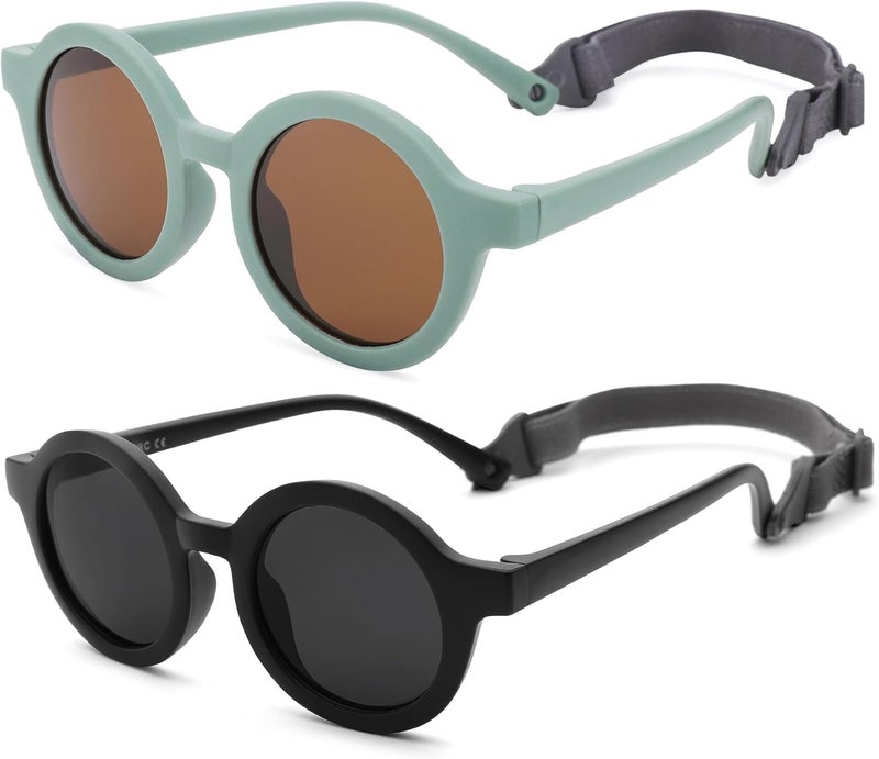 COASION Baby Polarized Round Sunglasses Flexible Rubber Shades with Strap for Toddler Newborn Infant Ages 0-24 Months - Image 1